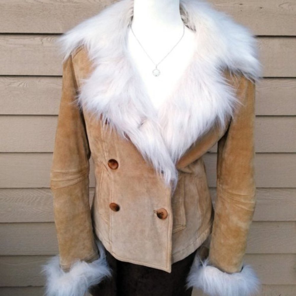 AVANTI New York Sherpa Suede Faux Fur Trim Jacket